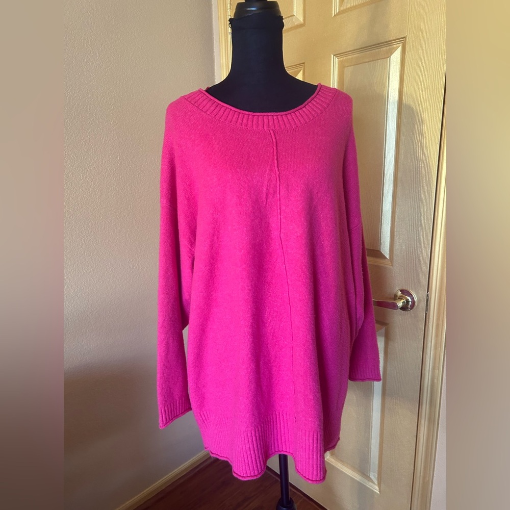 Terra & Sky Women's Oversized Fuchsia Knit Sweater